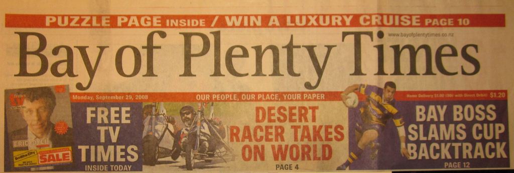 29/9/2008 «Desert racer blows in for World Champs» by John Cousins